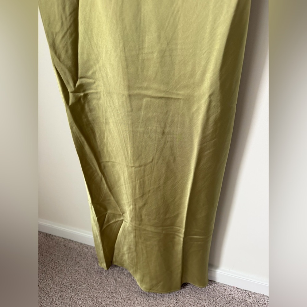 Olive Green lace trim Sleeveless maxi slip Dress - Picture 3 of 5